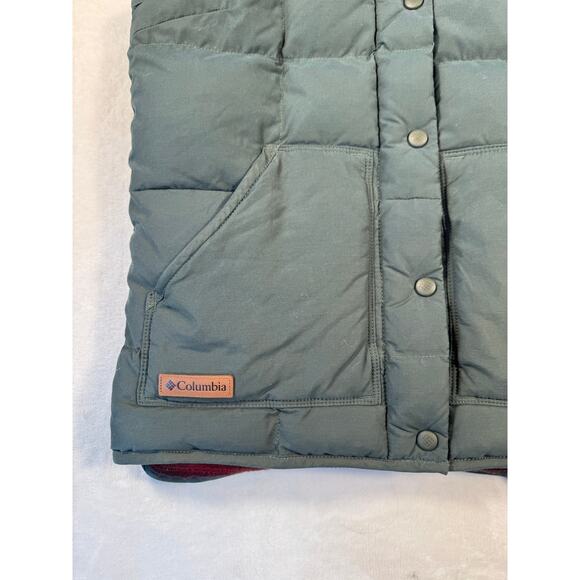 Columbia Womens Retro Green Puffer Vest Blanket Flannel Lined Down XS Cozy Warm - Picture 7 of 11